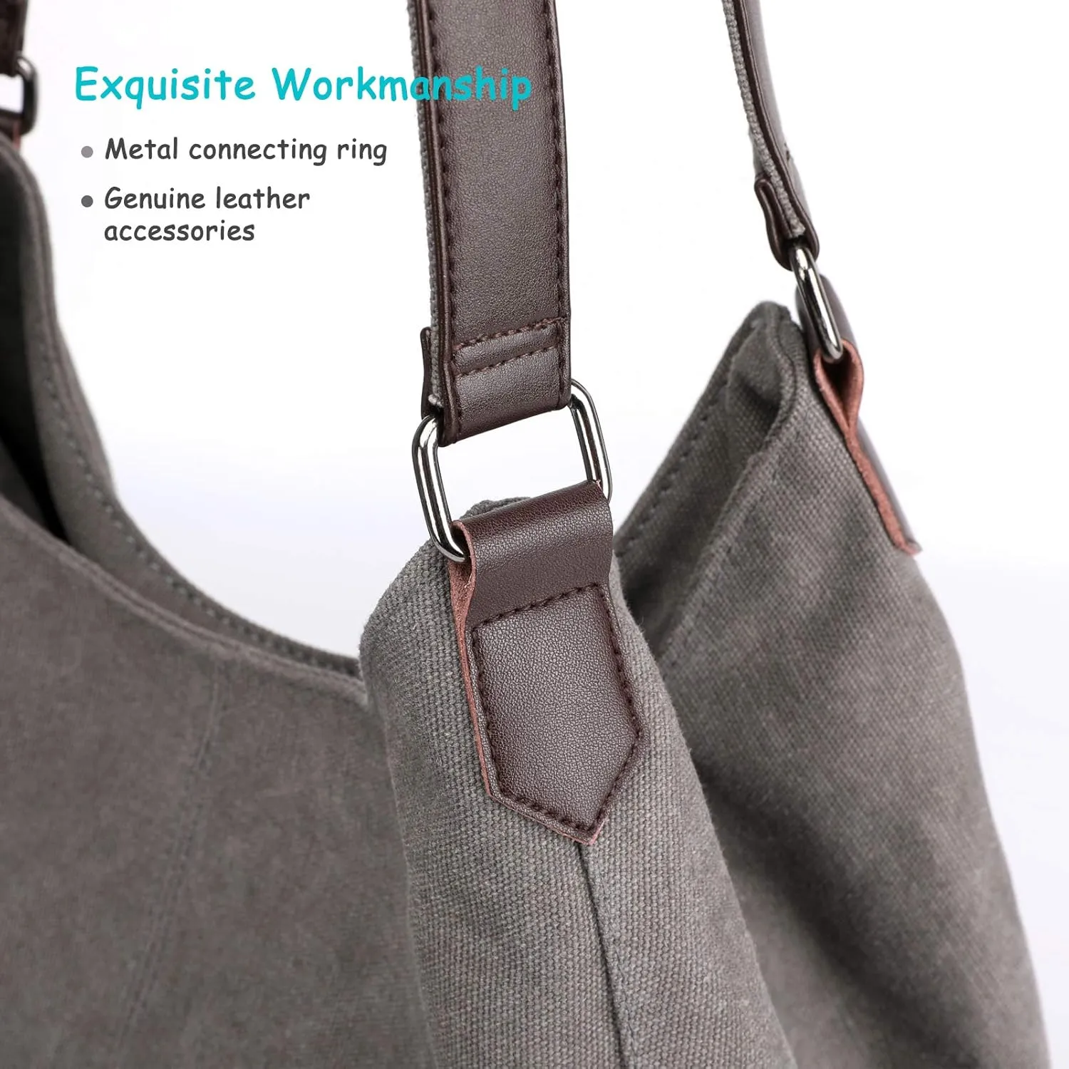 DOURR Women's Multi-pocket Shoulder Bag Fashion Cotton Canvas Handbag Tote Purse