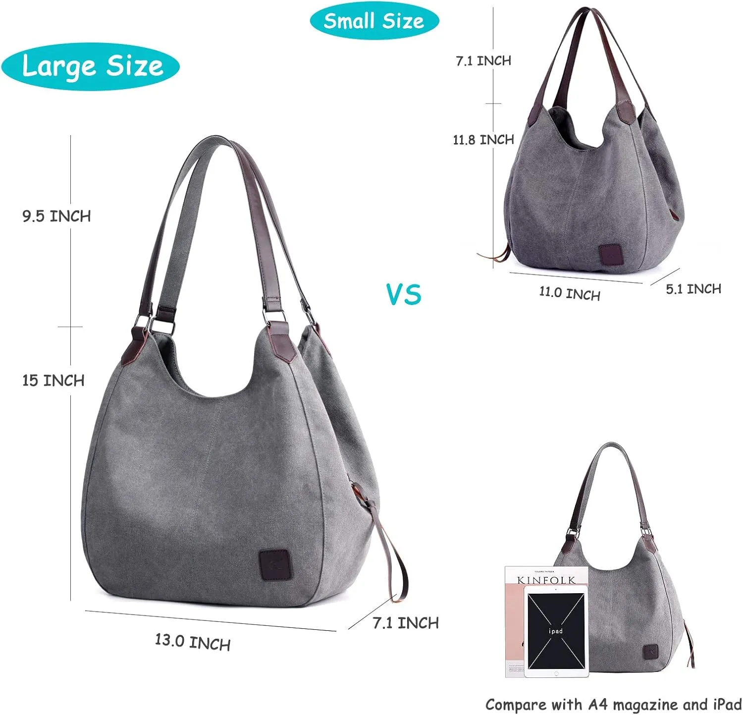 DOURR Women's Multi-pocket Shoulder Bag Fashion Cotton Canvas Handbag Tote Purse