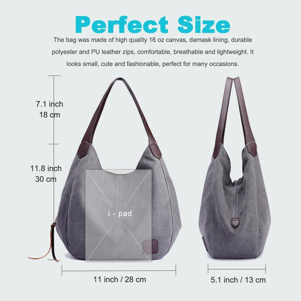 DOURR Women's Multi-pocket Shoulder Bag Fashion Cotton Canvas Handbag Tote Purse