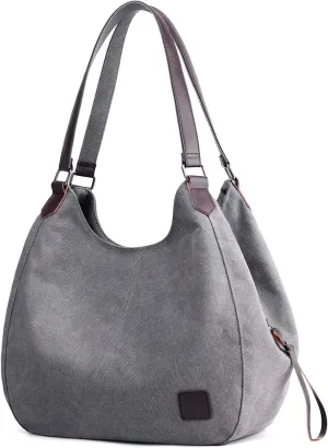 DOURR Women's Multi-pocket Shoulder Bag Fashion Cotton Canvas Handbag Tote Purse