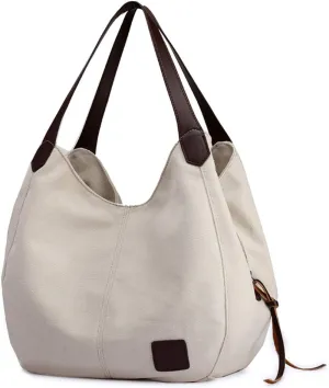 DOURR Women's Multi-pocket Shoulder Bag Fashion Cotton Canvas Handbag Tote Purse