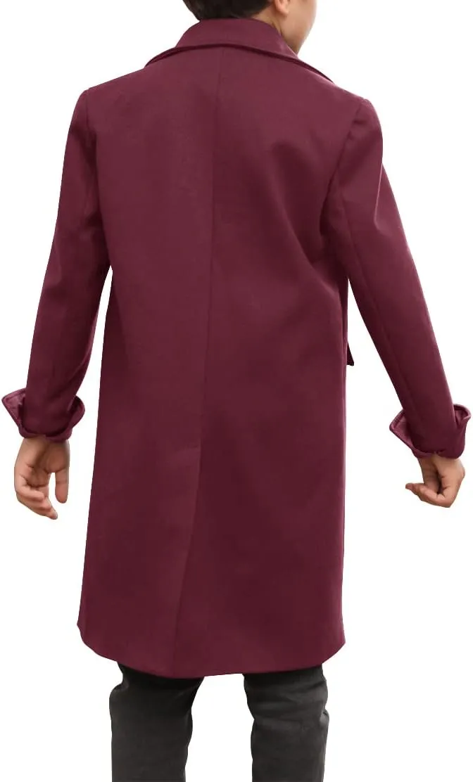 Ebifin Boys Notch Lapel Double Breasted Long Trench Coat Casual Classic Peacoat