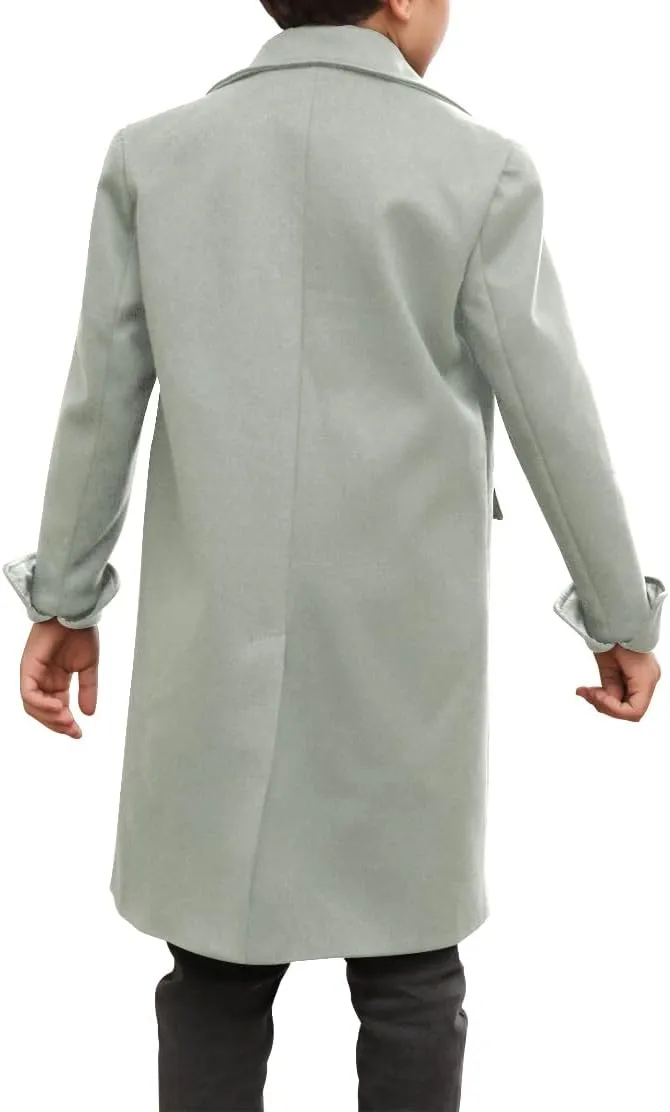 Ebifin Boys Notch Lapel Double Breasted Long Trench Coat Casual Classic Peacoat