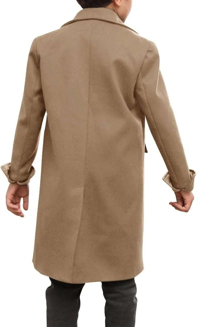 Ebifin Boys Notch Lapel Double Breasted Long Trench Coat Casual Classic Peacoat