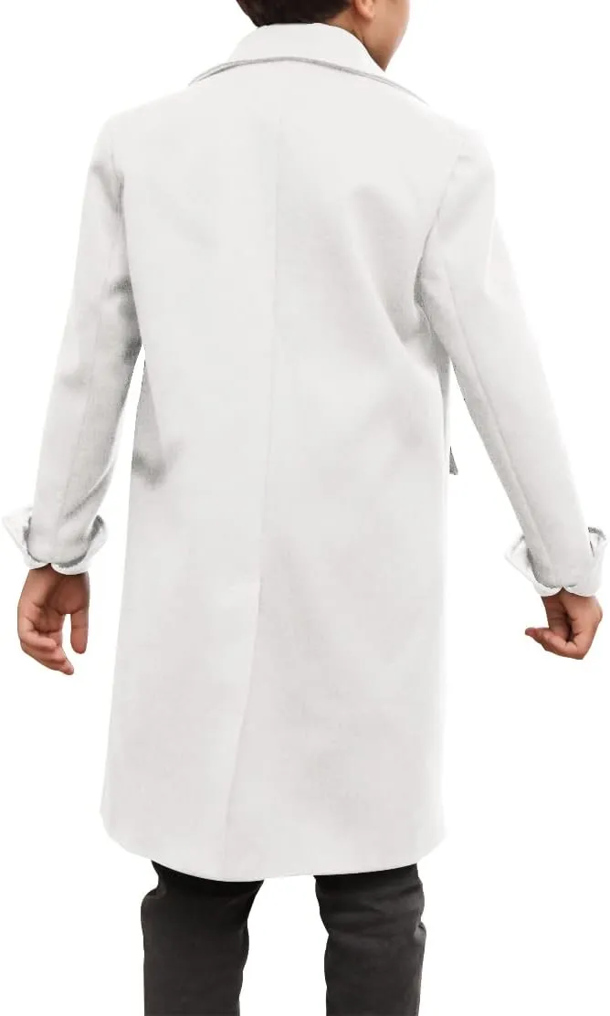 Ebifin Boys Notch Lapel Double Breasted Long Trench Coat Casual Classic Peacoat