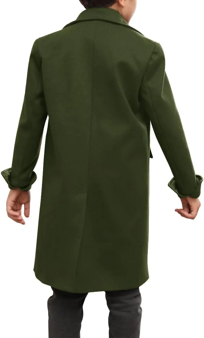 Ebifin Boys Notch Lapel Double Breasted Long Trench Coat Casual Classic Peacoat