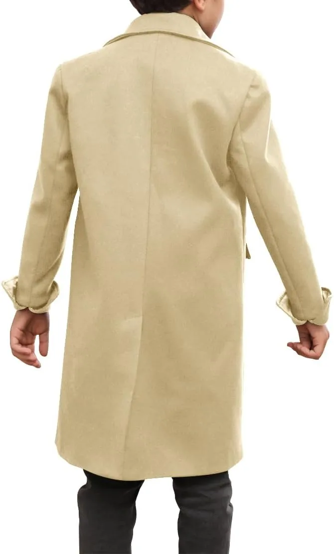 Ebifin Boys Notch Lapel Double Breasted Long Trench Coat Casual Classic Peacoat
