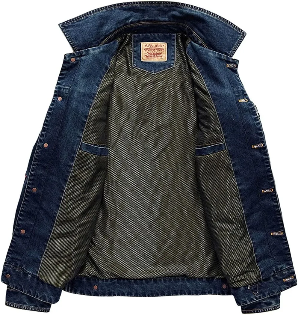 ebossy Men's Casual Distressed Denim Jacket Button Up Long Sleeve Trucker Moto Jean Coat