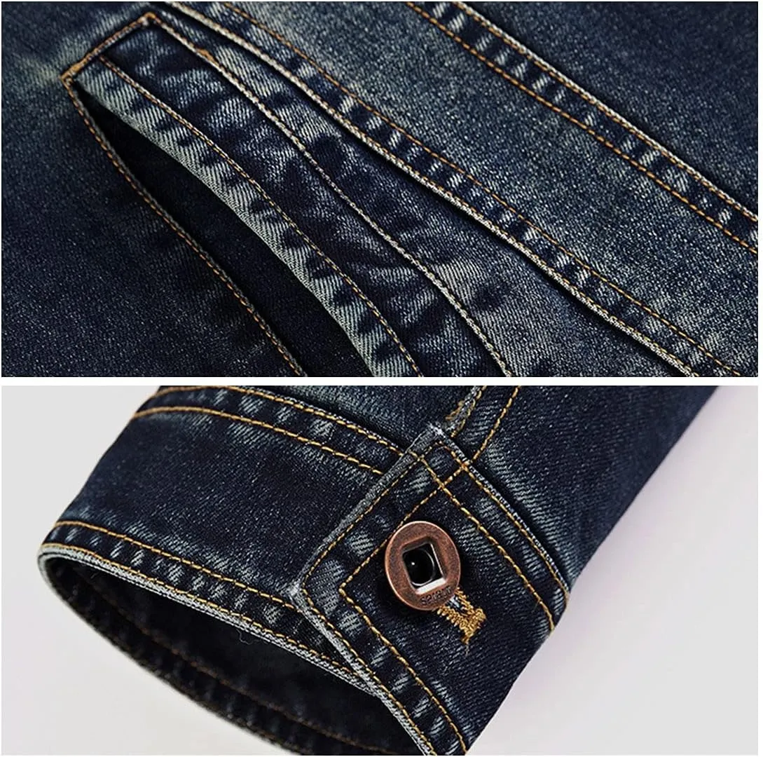 ebossy Men's Casual Distressed Denim Jacket Button Up Long Sleeve Trucker Moto Jean Coat