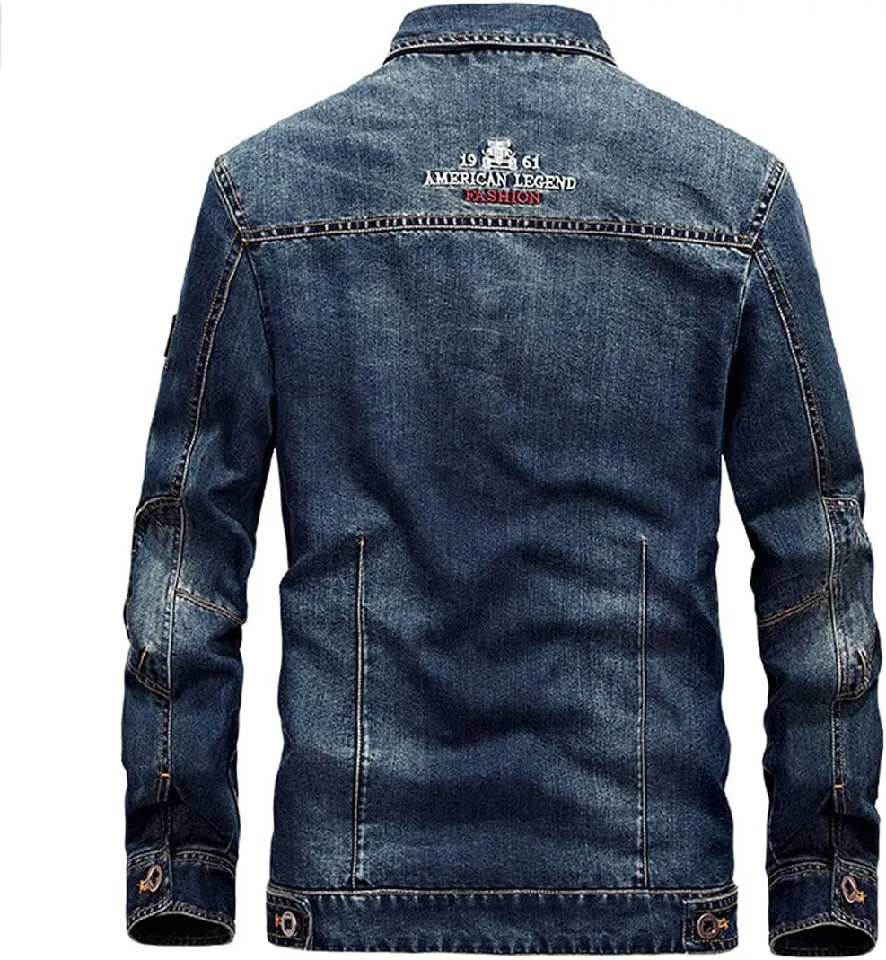 ebossy Men's Casual Distressed Denim Jacket Button Up Long Sleeve Trucker Moto Jean Coat