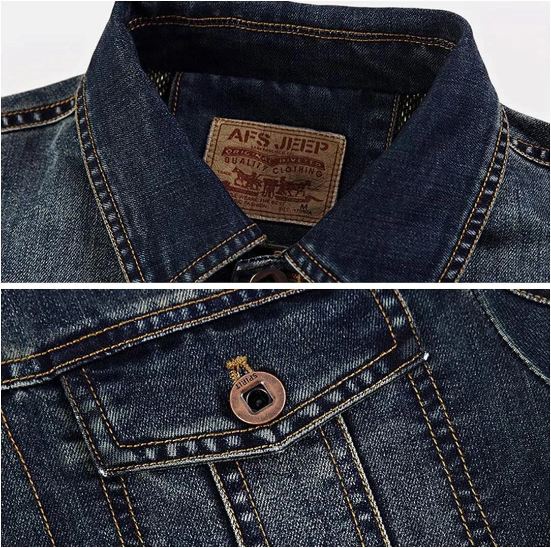 ebossy Men's Casual Distressed Denim Jacket Button Up Long Sleeve Trucker Moto Jean Coat