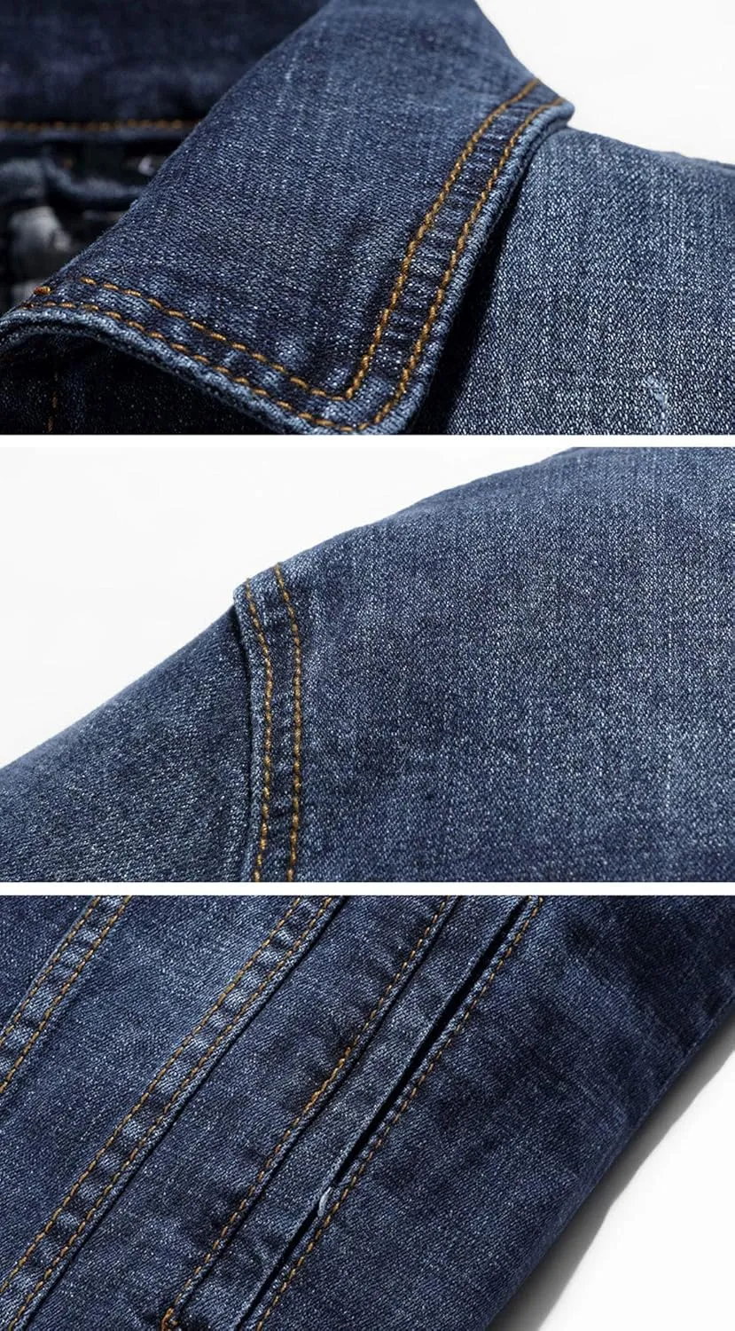 ebossy Men's Classic Single Breasted Unlined Distressed Denim Trucker Jacket
