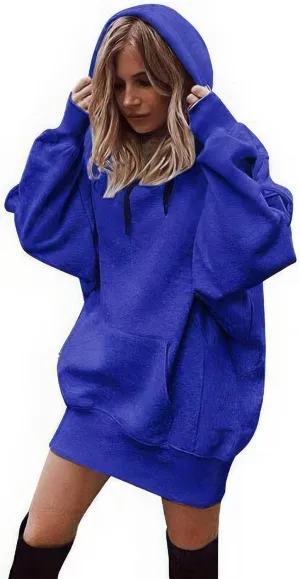 ebossy Oversized Hoodie Dress for Women Fall Warm Fleece Tunic Sweatshirt Pullover with Pockets