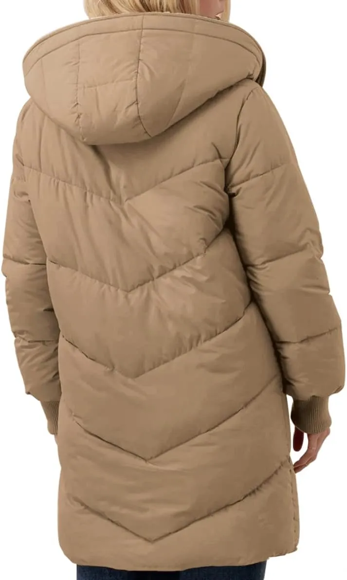 ebossy Women's Winter Warm Puffer Coat Hooded Down Jacket Cotton Padded Thicken Outwear with Sherpa Lined