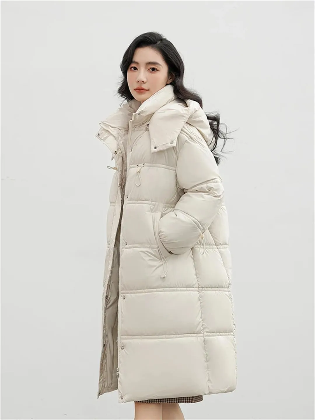 ERFMFKL Women Winter Puffer Jacket Padded Casual Cotton Long Hooded Parkas Clothes Wadded Warm Coat