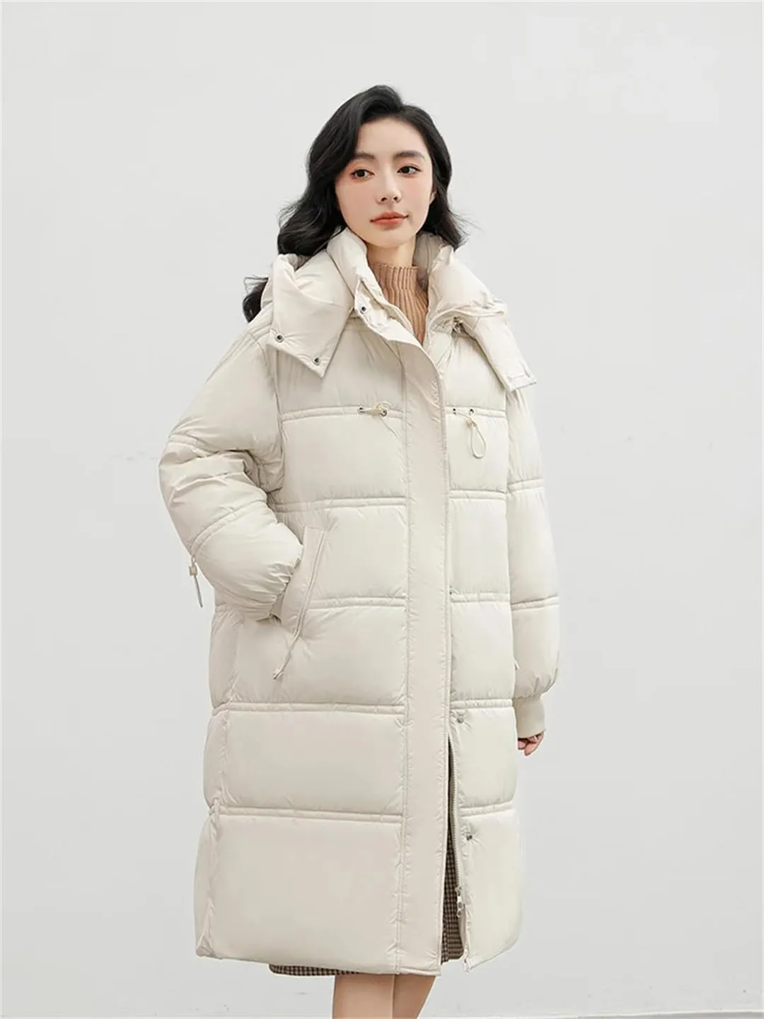 ERFMFKL Women Winter Puffer Jacket Padded Casual Cotton Long Hooded Parkas Clothes Wadded Warm Coat