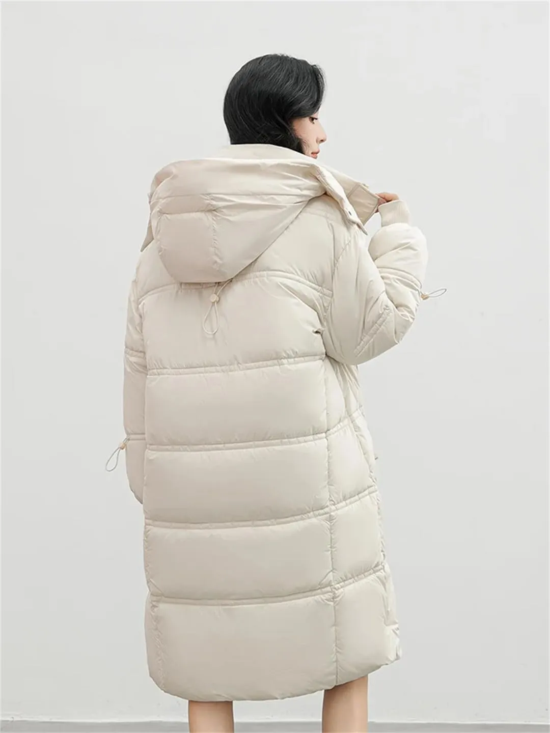 ERFMFKL Women Winter Puffer Jacket Padded Casual Cotton Long Hooded Parkas Clothes Wadded Warm Coat