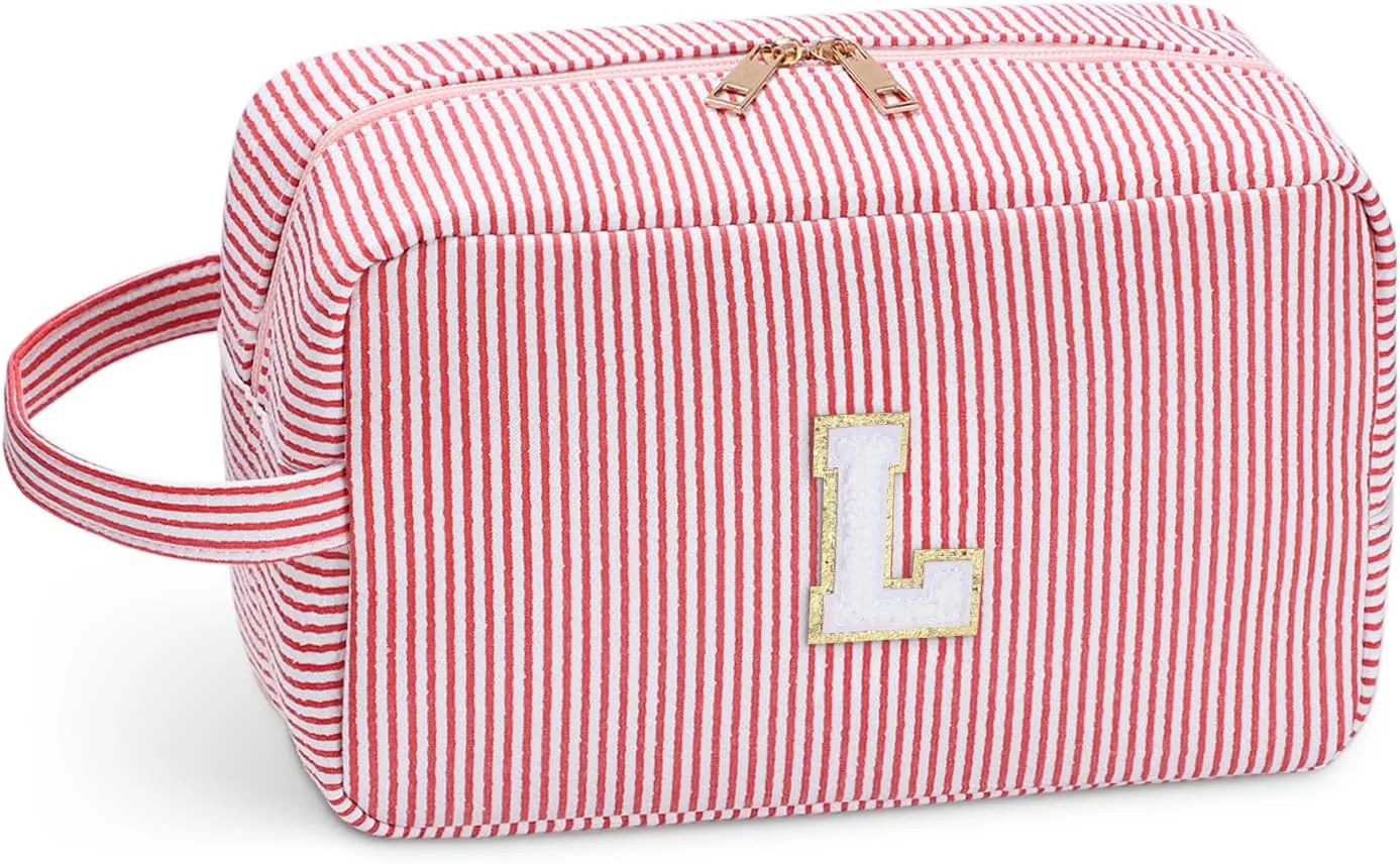 Etercycle Large Makeup Bag, Personalized Initial Cute Pink Makeup Case Bag Cosmetic Large Toiletry Make Up Bags With Zippered Inside Pocket L