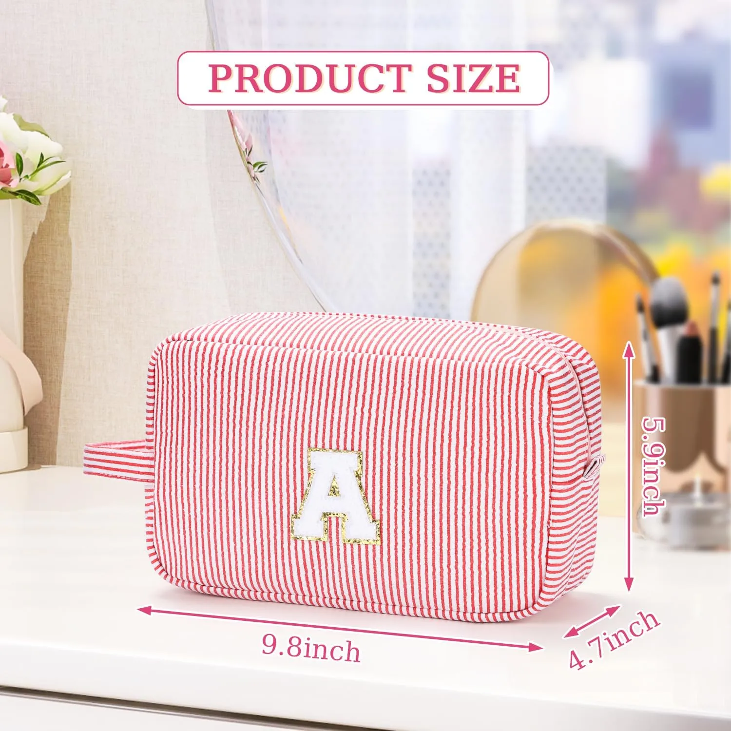 Etercycle Large Makeup Bag, Personalized Initial Cute Pink Makeup Case Bag Cosmetic Large Toiletry Make Up Bags With Zippered Inside Pocket L