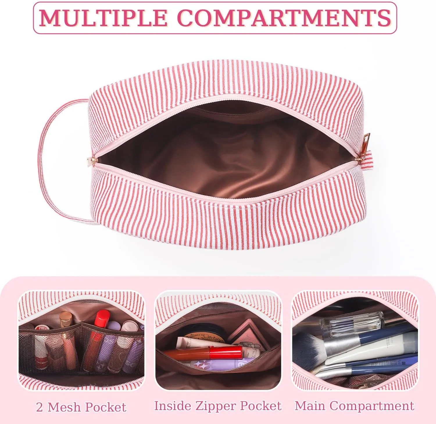 Etercycle Large Makeup Bag, Personalized Initial Cute Pink Makeup Case Bag Cosmetic Large Toiletry Make Up Bags With Zippered Inside Pocket L