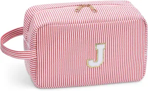 Etercycle Travel Makeup Bag, Personalized Cute Pink Initial Makeup Bag Monogrammed Gifts for Women Large Makeup Bags With Carry Handle and Inside Pocket J