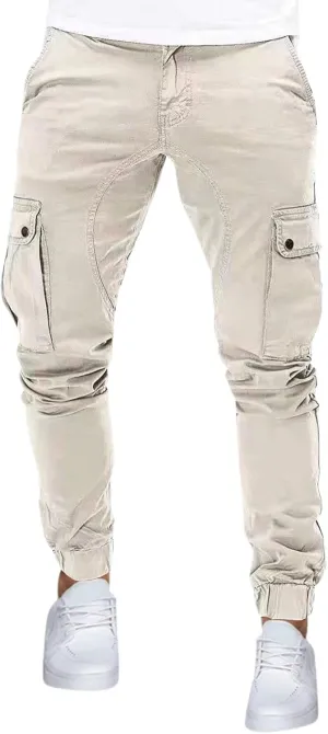 evzosrz Men's Multi Pocket Slim Fit Cargo Pants Military Outdoor Joggers Hiking Trousers Lightweight Closed Bottom Pant