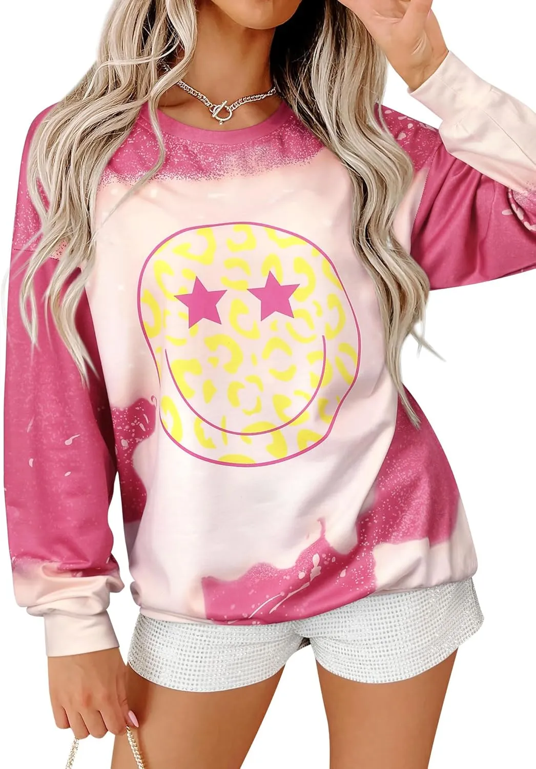 Ezcosplay Women Cute Face Sweatshirt Preppy Pullover Casual Long Sleeve Graphic Pullover Tops Shirts