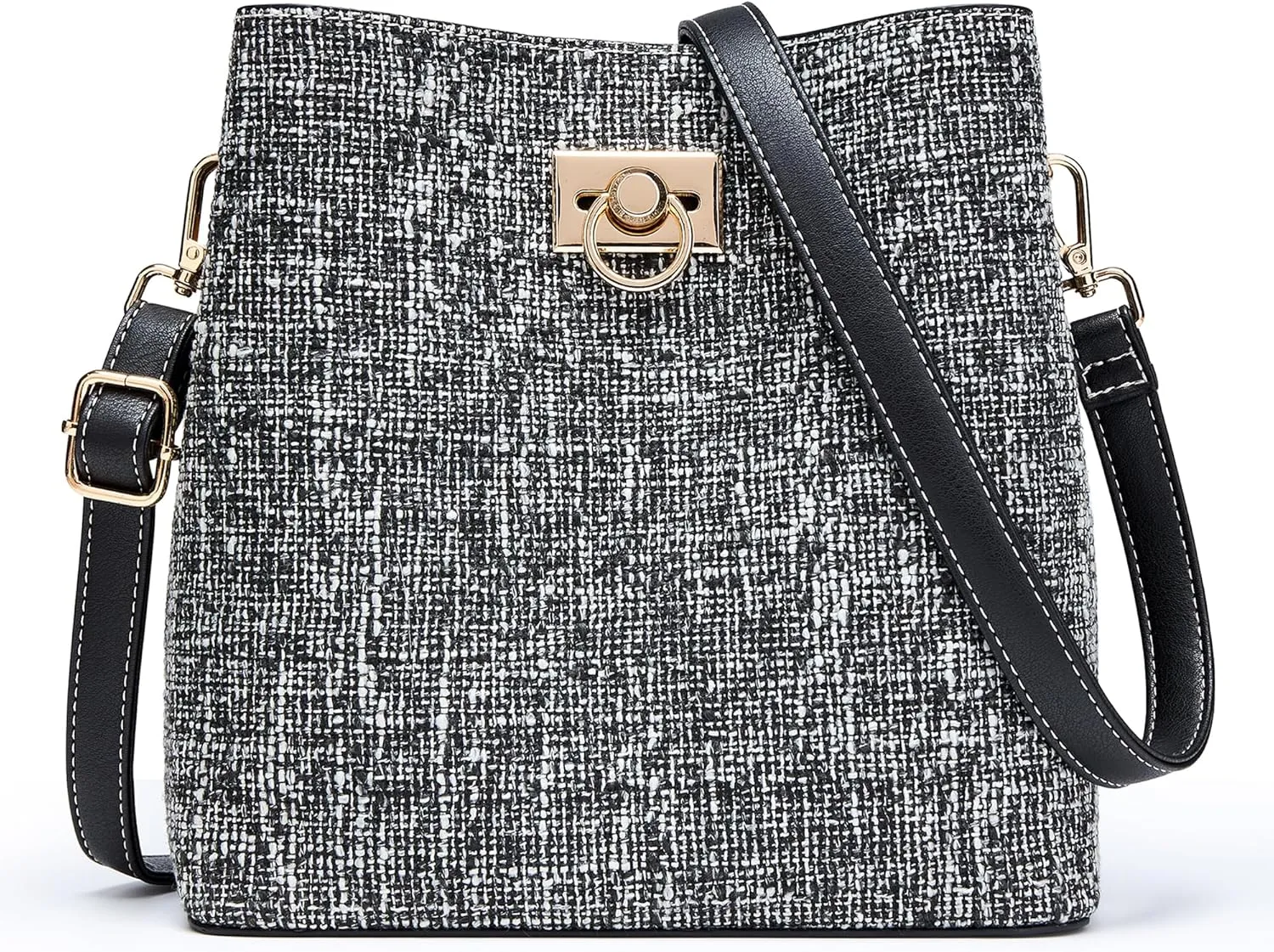 Fashion Leather Bucket Crossbody Bag for Women, Multi-Pocket Shoulder Purse