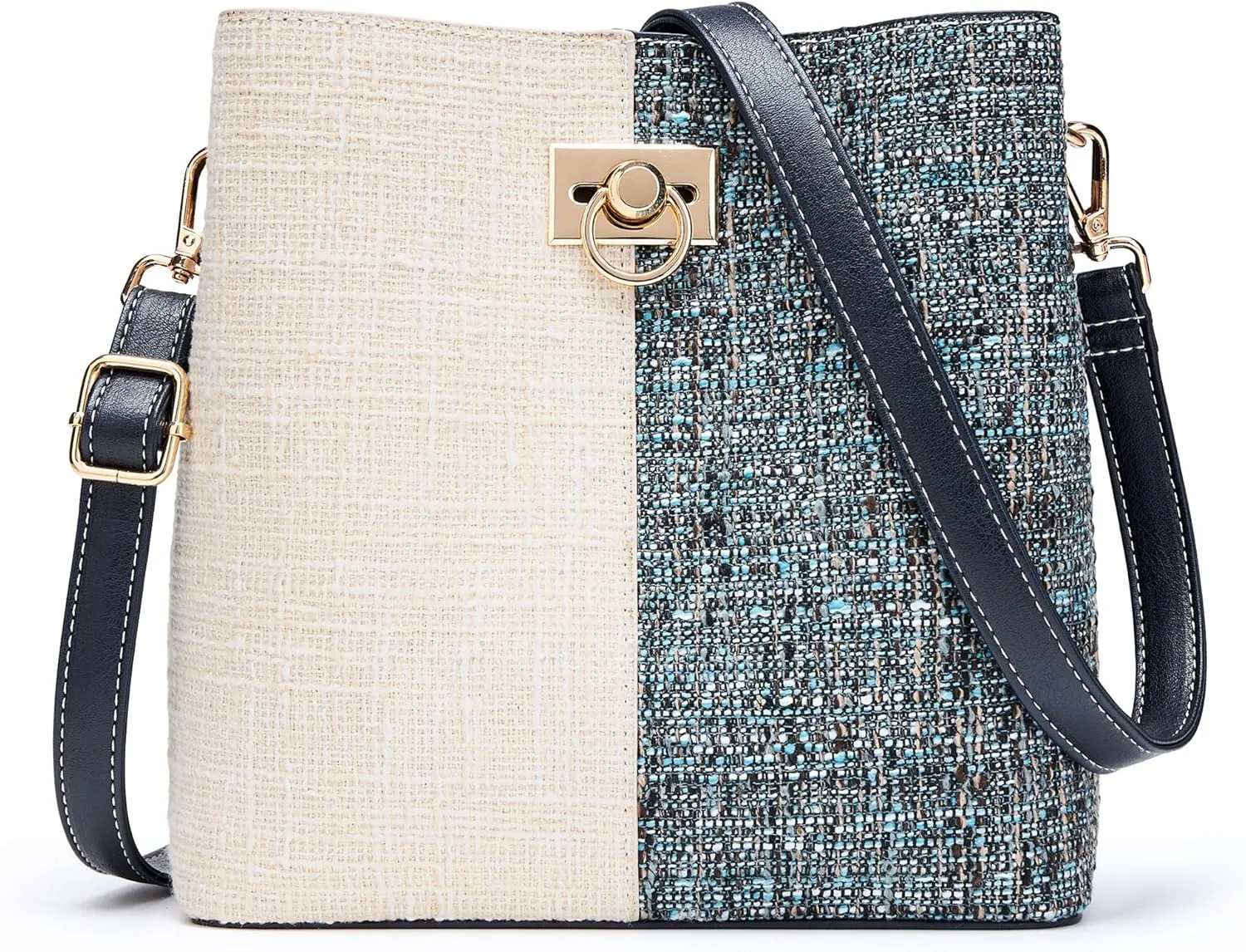 Fashion Leather Bucket Crossbody Bag for Women, Multi-Pocket Shoulder Purse