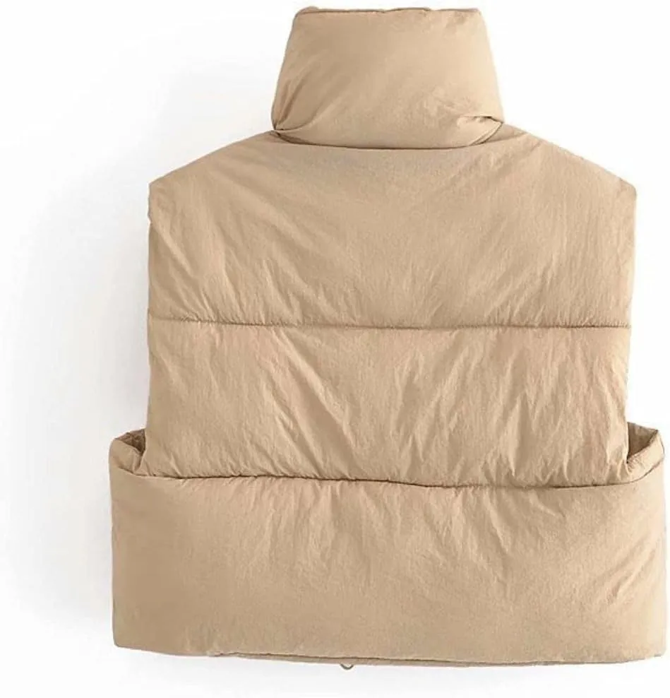 FindThy Womens Warm Cropped Puffer Vest Stand Collar Zip Up Winter Waistcoat Puffer Gilet