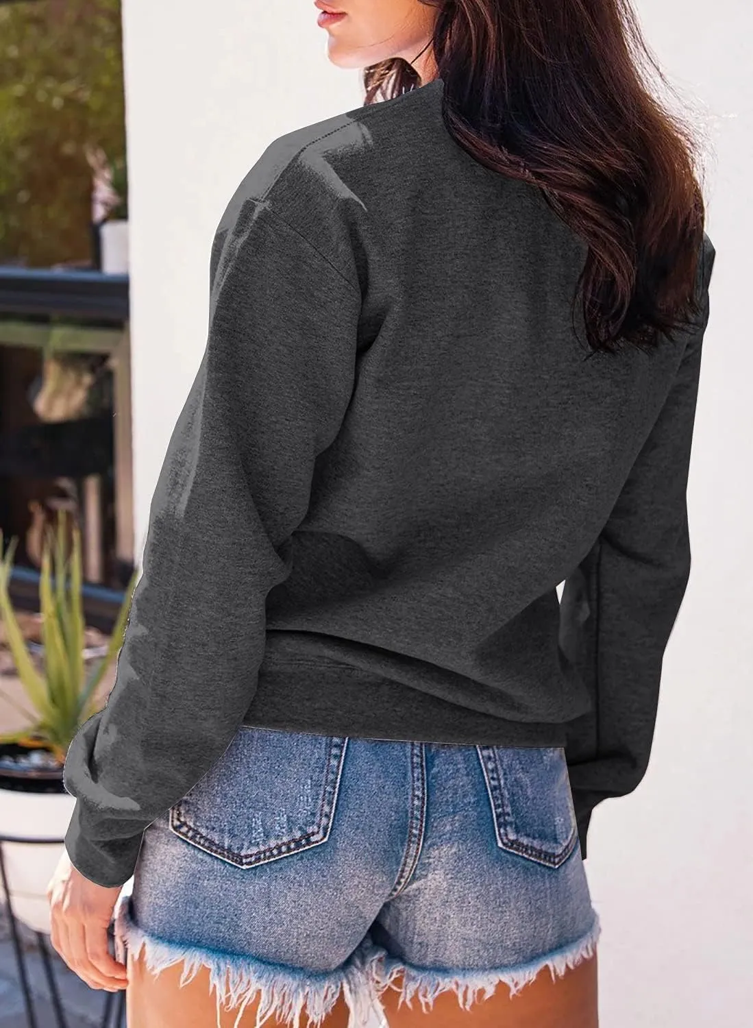 FISACE Womens Graphic Sweatshirt Crew Neck Solid Color Long Sleeve Casual Loose Letter Pullover Tops