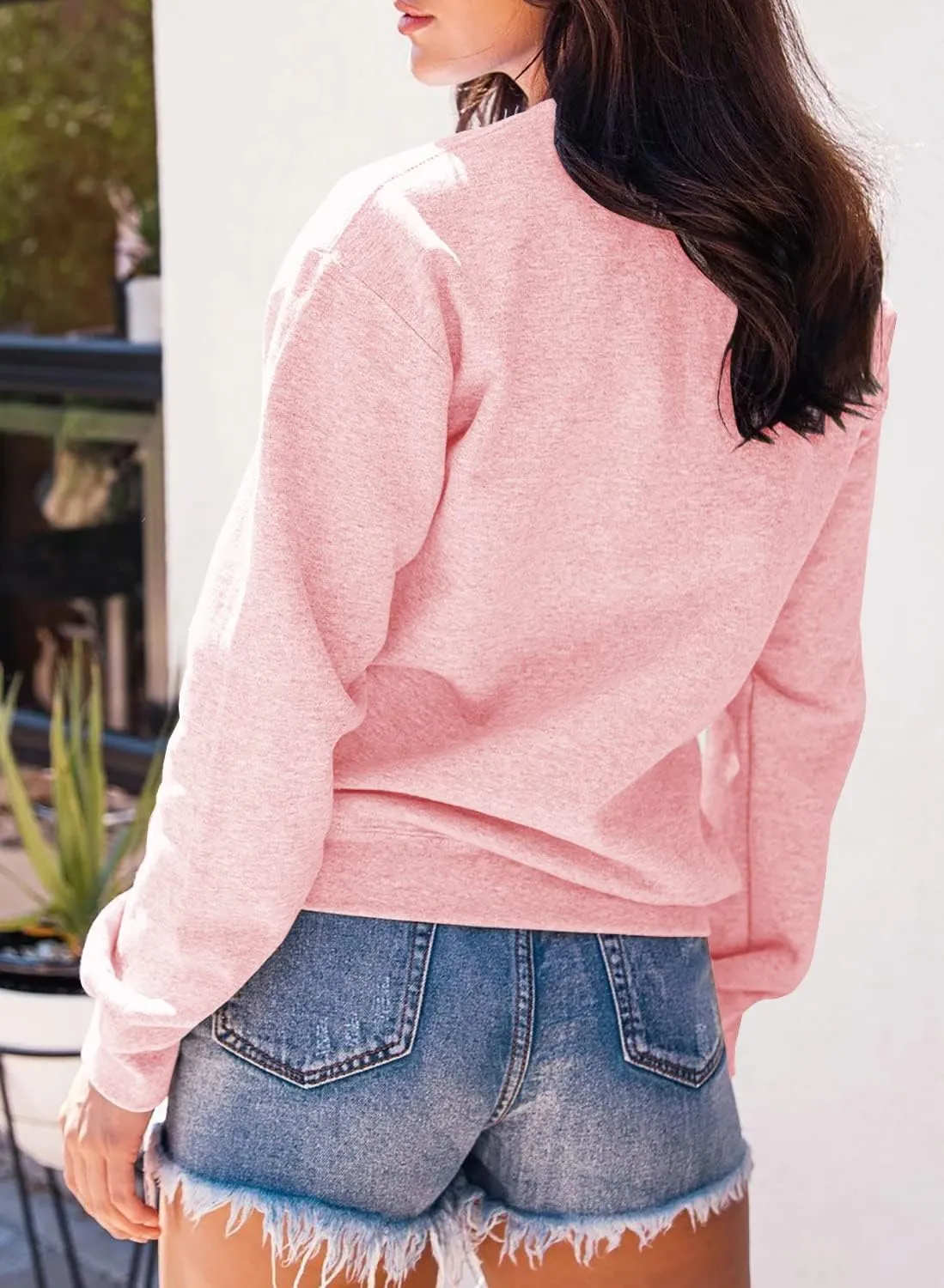 FISACE Womens Graphic Sweatshirt Crew Neck Solid Color Long Sleeve Casual Loose Letter Pullover Tops