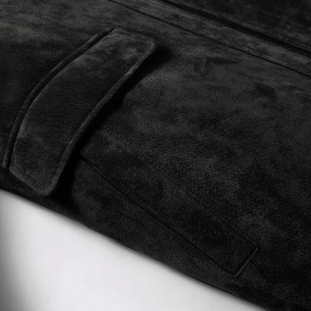 FLAVOR Men's Classic Leather Jacket Suede Winter Coat with Removable Collar