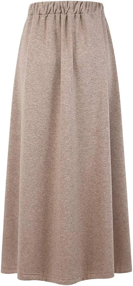 Fleece Lined Long Skirts for Women Casual Warm Elastic Waist Winter Maxi Aline Skirts