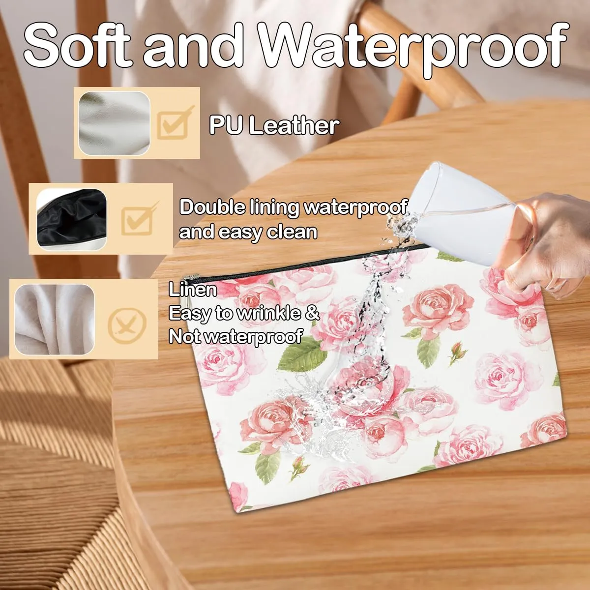 Floral Pink Makeup Bag Gift, Coquette Trendy Cute Zipper Travel Toiletry Cosmetic Bag, Preppy PU Leather Organizer for Women, Coquette Birthday Gifts for Sister, Teen, Daughter, Bff, Friend