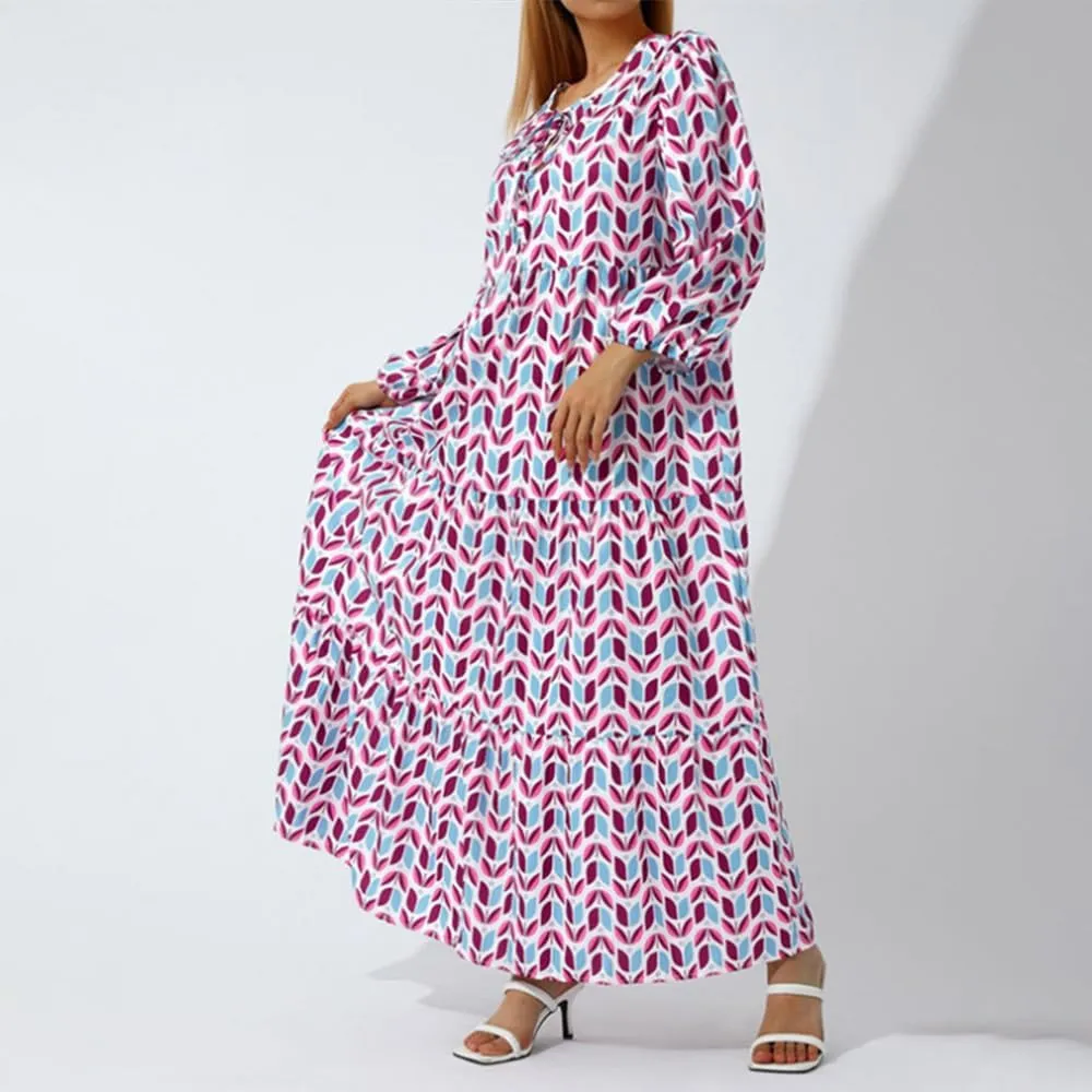 Floral Print Casual Maxi Dress for Women Summer Loose V Neck Short Sleeve Flowy Long Dresses with Ruffle Swing Hem