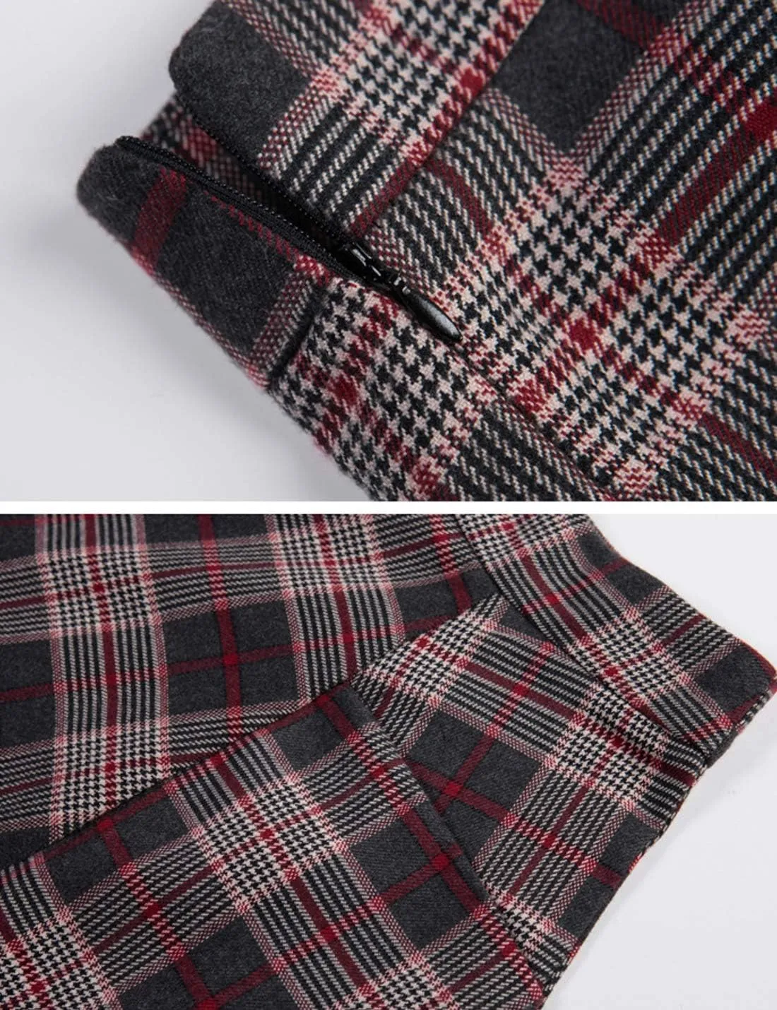 Flygo Women's Vintage Aline Plaid Skirt Winter Warm Pleated Flared Midi Long Skirts