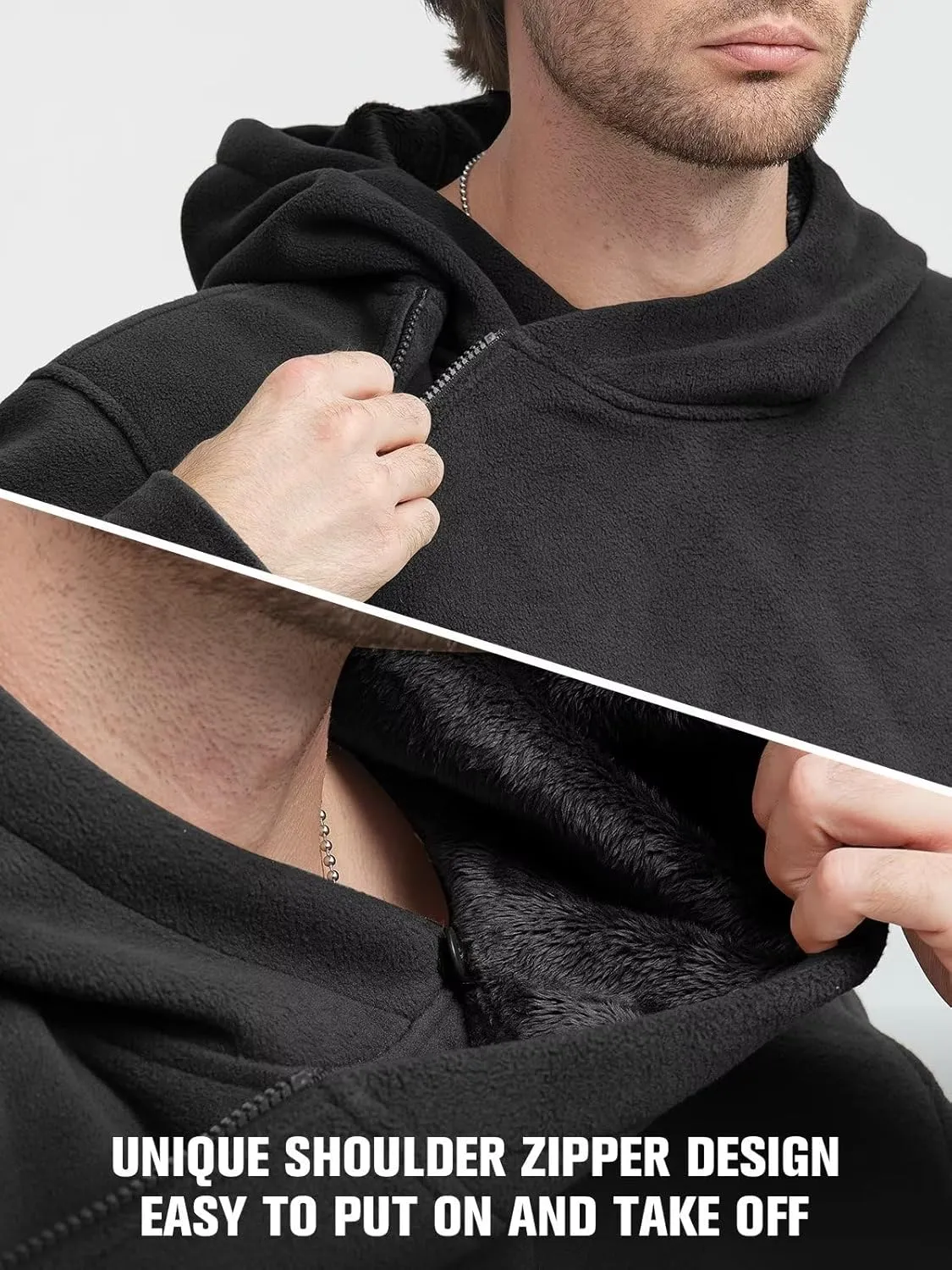 FREE SOLDIER Men's Tactical Winter Fleece Pullover Hoodie Warm Long Fleece lined Hooded Sweatshirt
