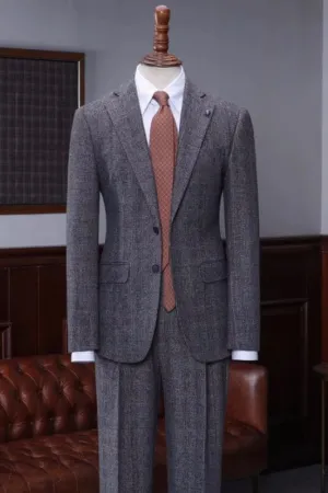 Generous Dark Gray Notched Lapel Plaid Business Suits Men Wedding Groom Suits