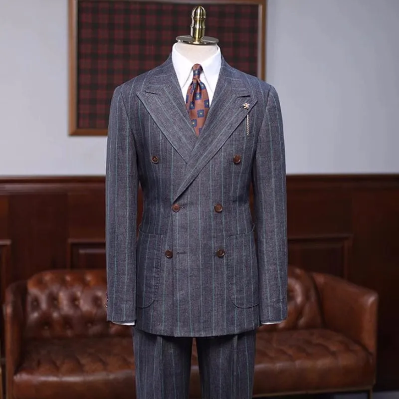 Generous triped Peaked Lapel Double Breasted Business Suits Two Pieces Suits for Wedding