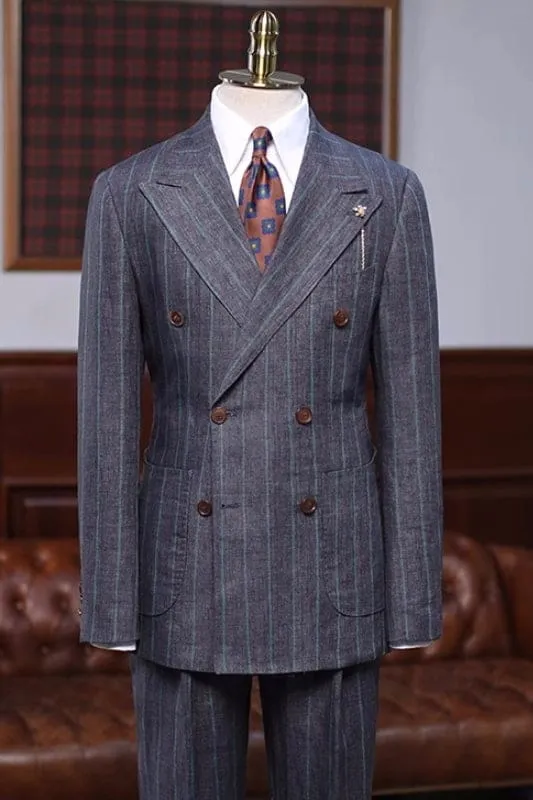 Generous triped Peaked Lapel Double Breasted Business Suits Two Pieces Suits for Wedding