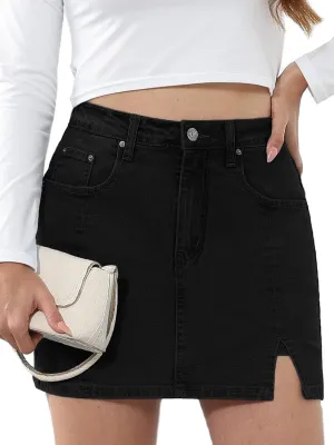 Genleck Stretch Jean Skirts for Women - Denim Skorts High Waisted Girls Teens Dressy Mini Jean Skirts with Shorts Underneath