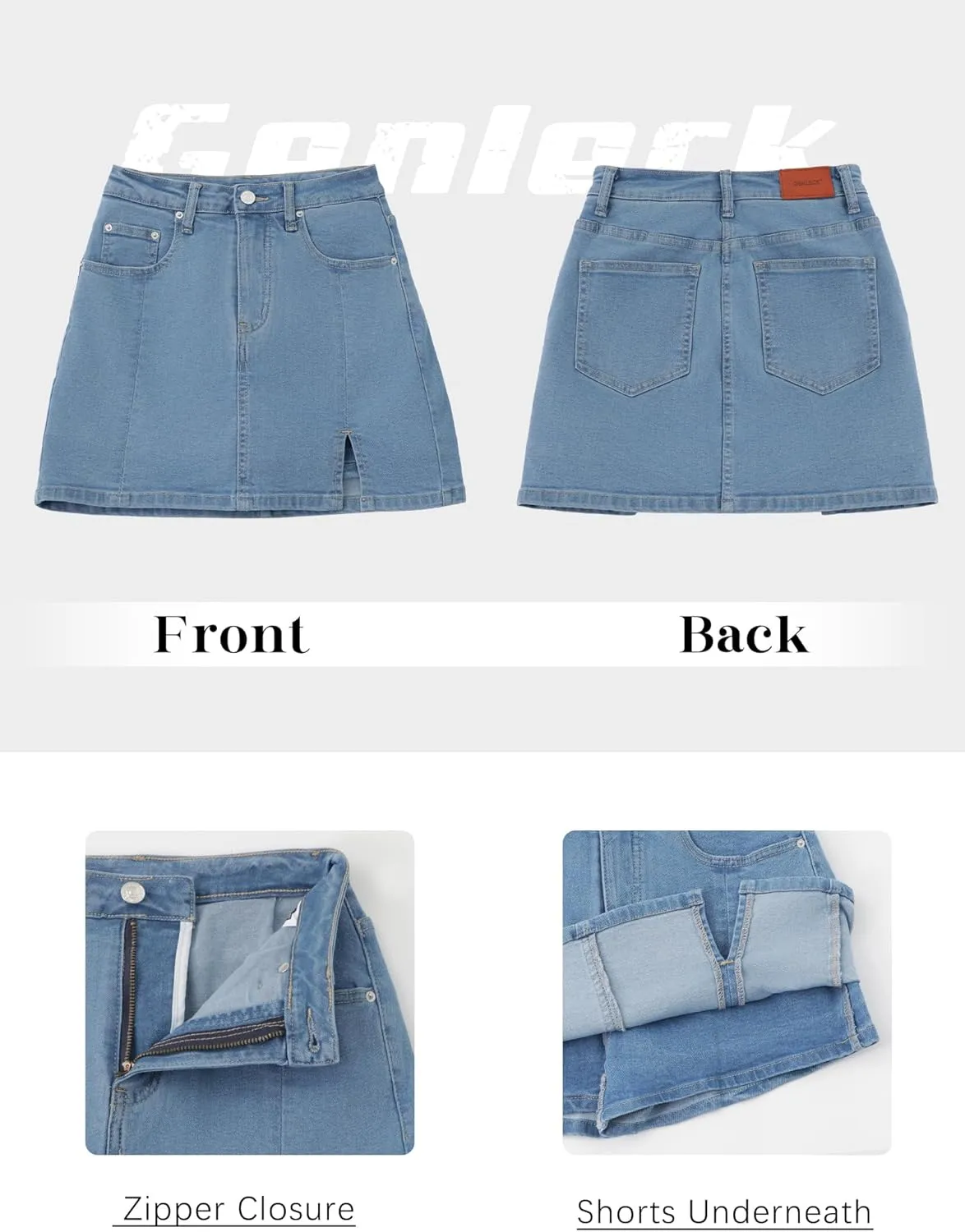 Genleck Stretch Jean Skirts for Women - Denim Skorts High Waisted Girls Teens Dressy Mini Jean Skirts with Shorts Underneath
