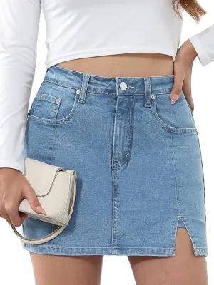 Genleck Stretch Jean Skirts for Women - Denim Skorts High Waisted Girls Teens Dressy Mini Jean Skirts with Shorts Underneath