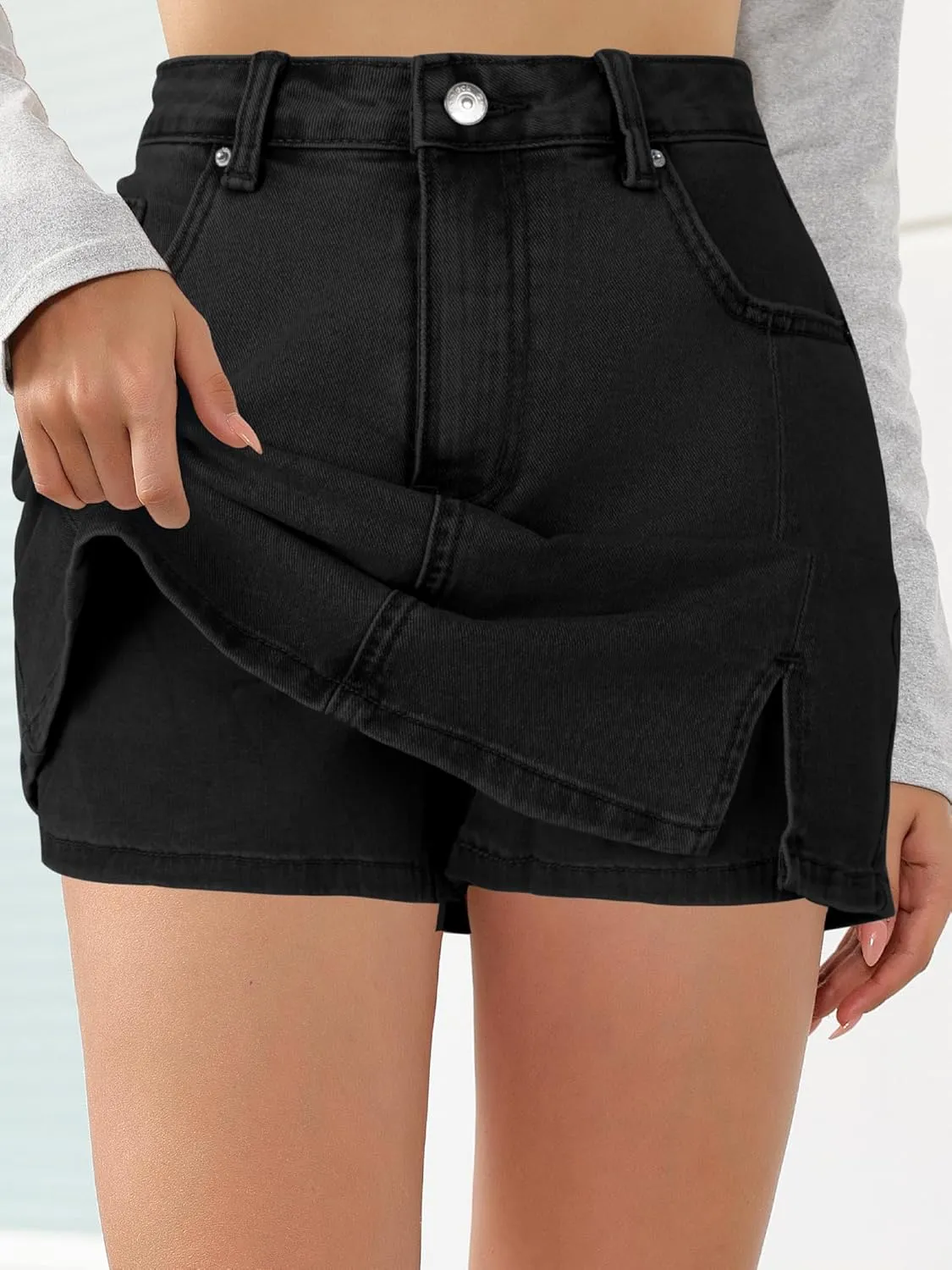 Genleck Stretch Jean Skirts for Women - Denim Skorts High Waisted Girls Teens Dressy Mini Jean Skirts with Shorts Underneath