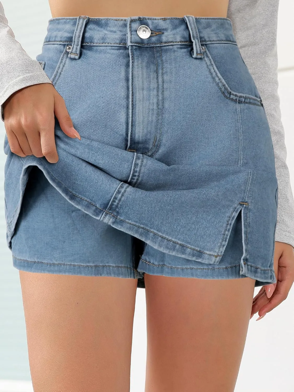 Genleck Stretch Jean Skirts for Women - Denim Skorts High Waisted Girls Teens Dressy Mini Jean Skirts with Shorts Underneath