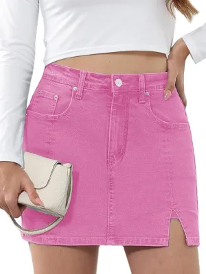Genleck Stretch Jean Skirts for Women - Denim Skorts High Waisted Girls Teens Dressy Mini Jean Skirts with Shorts Underneath