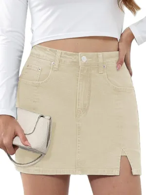 Genleck Stretch Jean Skirts for Women - Denim Skorts High Waisted Girls Teens Dressy Mini Jean Skirts with Shorts Underneath