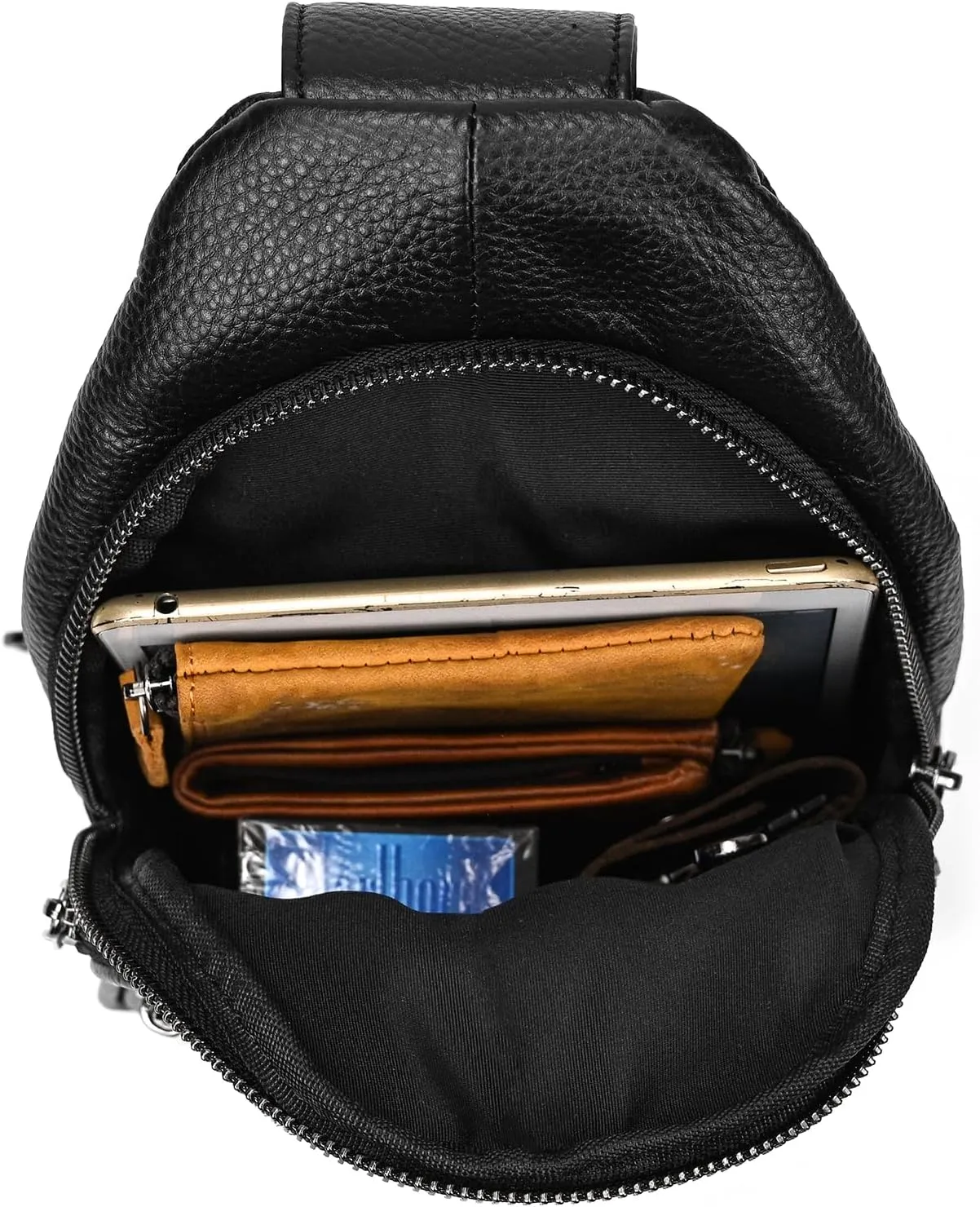 Genuine Leather Sling Bag Multi-pocket Chest Bag for Men Hiking Travel Daypack