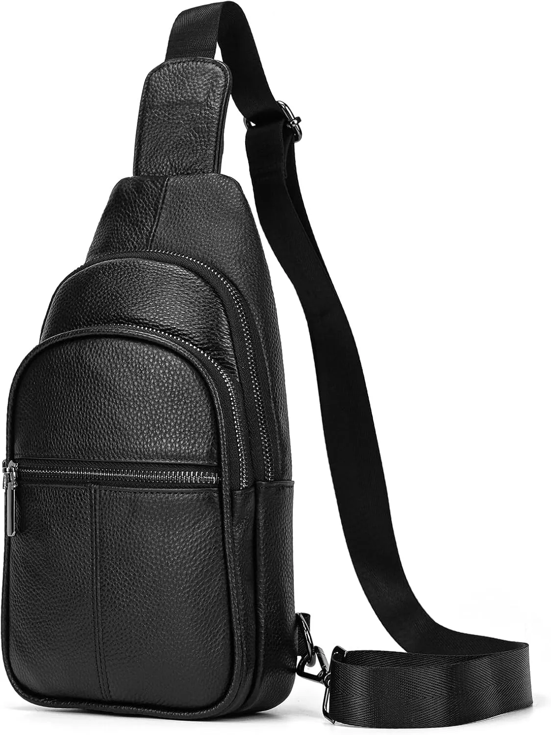 Genuine Leather Sling Bag Multi-pocket Chest Bag for Men Hiking Travel Daypack